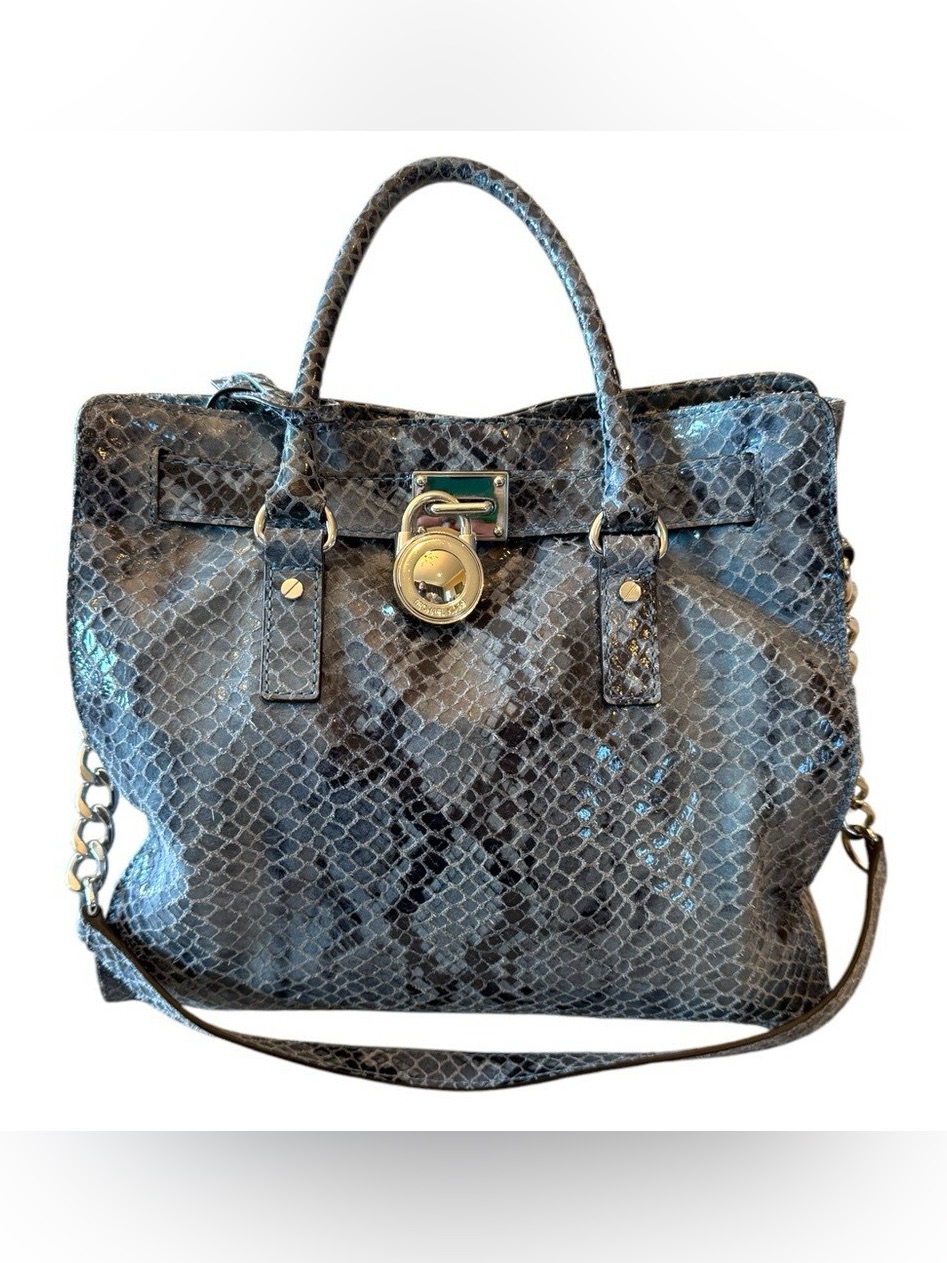 Michael Kors Blue Snakeskin Hamilton Bag